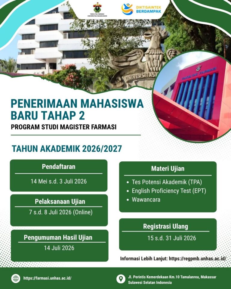 Penerimaan Mahasiswa Baru Tahap 2 Program Studi Magister Farmasi TA 2026/2027