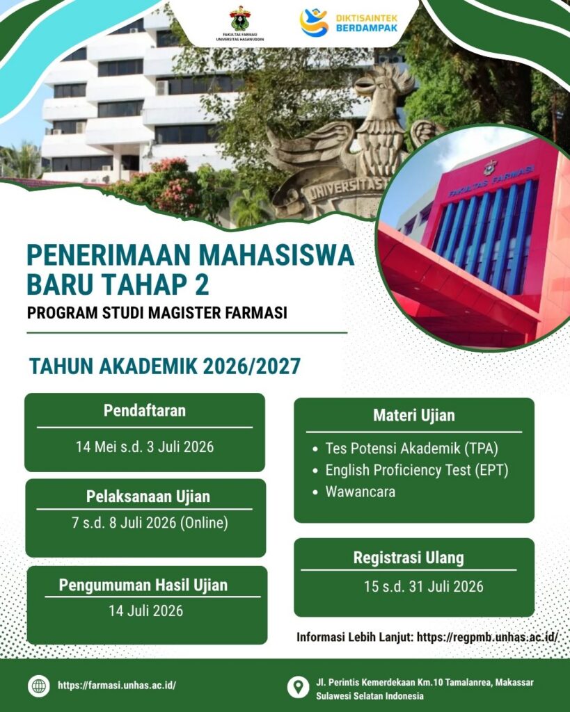 Penerimaan Mahasiswa Baru Tahap 2 Program Studi Magister Farmasi TA 2026/2027